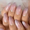 Unghie finte rosa chiaro mandorla stampa su stiletto corto medio Galaxy Shine copertura completa punte per unghie finte nude arte artificiale Prud22