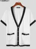 Incerun Fashion Men Sets Patchwork v Neck Shirt Shirt Shorts Two Piece Streetwear Summer Casuary Suits S 5XL 7 220708