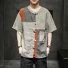 Vêtements ethniques Chemise en lin Manteau d'été à manches courtes pour hommes Marque de mode chinoise Costume Tang Demi-conception Sentiment de coton Vêtements ethniques