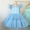 Summer Pretty Girls Dress Birthday Party Communion Ceremony Princess Lace Thin Kids Ball Gown Elegant Size 4-10T 220426