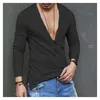 미국 스톡 패션 남성 캐주얼 슬림 핏 긴 소매 깊은 vneck 섹시 셔츠 Tshirts 220526