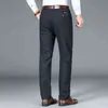 Våren Mens Casual Business Classic Pants Men Straight Solid Color Kaki Office Man Black Grey Blue J220629