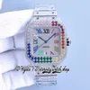 TWF TO TR0009 Japan Miyota Automatyczna męska zegarek Rainbow Big Diamond Bezel w pełni lodowany diamentowy diament wielokolorowe markery rzymskie stalowe bransoletka super wieczność zegarki