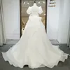 Elegante abito da sposa con scollo quadrato in stile coreano A-Line maniche a lanterna Organza papillon senza schienale Sweep Train Abito da sposa Abito su misura