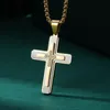 Pendant Necklaces Body Jewelry Wholesale Stainless Steel Multi Layer Zircon Setting Gold Cross Necklace For Men 43.5 29MMPendant