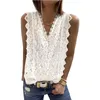 Summer hollow out lace tank tops women flower V-neck shirts sleeveless sweet sexy tees 220325