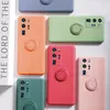 Soft Liquid Silicone Cases For Huawei P40 P30 P20 Pro Mate 30 20 Honor 20 30 V30 Pro Nova 7 6 SE Magnetic Ring Holder Back Cover