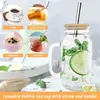 Tasse en verre réutilisable Mason Jar Cups avec couvercles en bambou et pailles en acier inoxydable Poignée de bouteille de fruits 24 OZ