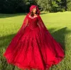 Robes de Quinceanera rouges avec cape Wrap Cape fleurs chérie à lacets Corset robe de princesse Vestidos BC14207 0804