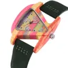 Wristwatches Fashion Colorful Bamboo Unique Triangle Hollow Wood Watch Creative Leather Digital Wristwatch Gift Relogio FemininoWristwatches
