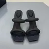 2022 Luxe A WANG Webbing Zwarte Hoge Hak Slippers en Sandalen Vrouwen Nieuwe Zachte Bodem Stiletto Hoge Hakken Kat Hakken Dames Banket Vakantie Sandalen