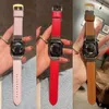 Fashion Genuine Leather Watch Bands For Apple Watch Strap 38mm 40mm 41mm 42MM 44mm 45MM iWatch 3 4 5 SE 6 7 Series Band Designer Flower Black Golden Link Chain Wristband