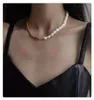 Chains 14k Gold Plated Stainless Steel Jewerly Freshwater Pearls Necklace Half Twist Chain Baroque Rope Choker NecklaceChains