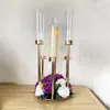 Dekoracja akrylowa kandelabra 6 głów metalowe świecy uchwyty ślubne świeczniki kwiatowe uchwyt na kandelabrum do stolika domowego wystrój Imake199