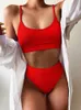 Ingaga Push Up Bikini Set Women's Swimsuit High midjen Badkläder Ribbed Biquini Sexig brasiliansk baddräkt Kvinnor 220413