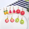 Dangle żyrandol moda Summer Watermelon Fruit Jewelry Kolczyki Kreatywne truskawkowe grejpfrut kiwi ananasowe dziewczyna impreza Prezent6983656