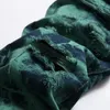 넥타이 염료 녹색 흑인 남성 찢어진 청바지 2022 남성 패션을위한 슬림 한 스트레이트 홀 데님 바지 캐주얼 스트리트웨어 팬탈 론