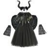 Besondere Anlässe böse Königin Tutu Kleid Maleficent Witch Cosplay Kostüm Teufel Horn Wing Mädchen Party Halloween Vampirina Cruella Deville Kleidung 220826