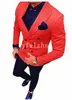 Handsome Peak Lapel Groomsmen Double-Breasted Groom Tuxedos Man's Suits Wedding/Prom/Dinner Man Blazer(Jacket+Pants+Tie) K688