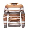 Herbst Winter Neue Mode Männer Rundhals Pullover Kleid Casual Gestreiften Slim Fit Warme Pullover Tiefe Shirt Top L220801