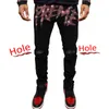 Män jeans män denim blyerts byxor herr stretchy rippade borrkinny smala fit hål svarta byxor punk brev strass streetwearmen's