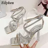 NXY Sandals Crystal Diamond Kobiety Przezroczyste wysokie obcasy buty modne otwarte palce ślubne marka dla pani