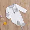 Nouveau-né bébé rayé barboteuse avec poche à manches longues col rond combinaison infantile enfant en bas âge enfants printemps automne tenue G220521