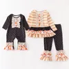 Girlymax Geschwister Herbst Halloween Baby Mädchen Kürbis Blumen Blumendruck Rüschen Streifen gewebter Rock Set Strampler Kinderkleidung 220817