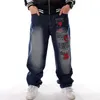 Mężczyźni dżinsowe spodnie luźne streetwear hip hop swobodny deskorolka dżinsy list haftowe workowate dżinsy dla mężczyzn spodni plus size 201128