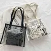 Ladies Transparent Shoulder Bag Ladies Fashion Messenger Handbag Trendy Graffiti Composite Female Tote Bag Bolso Mujer 220608
