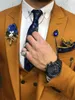 Handsome Mustard Men Suits Wedding Tuxedos 3 Piece Groom Wear One Button Slim Fit Prom Party Blazer Peaked Lapel Groomsmen Dinner Suit Jacket Vest Pants
