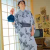 Japanska etniska kläder män formella kimono traditionell gentleman robe liten svart drake gud samurai resa skott anti skrynk kostym ingen järn