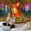 Fairytale Dreamy Carpet Wall Hanging Psychedelic Huge Mushroom Castle Witchcraft Hippie 's Room Decor J220804