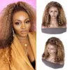 Honey Blonde Highlight Curly Lace Front Wig Cheveux humains pour les femmes noires, 18 pouces T Part Lace Wigs Middle 13X4X1 150% Density