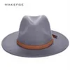 Fashion- Sun Hat Women Men Fedora Hat Classical Wide Brim Felt Floppy Cloche Cap Chapeau Imitation Wool Cap2406