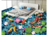 Custom photo flooring wallpaper 3d Wall Stickers Modern 3D three-dimensional pond fish school flowers self-adhesive floor painting walls papers home decoration