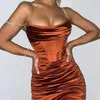 Townliknande veckad Sling Bodycon Bandage Dres Midi Diamond Sexiga festklänningar Satin Stripless Summer Vestidos 220615