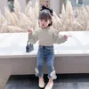 Clothing Sets 2022 Spring Autumn Kids Baby Girls Print Blouse Shirt Tops + Jeans Pants Outfit Set Children Fashion Casual Clothes D596