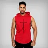 Muscle Fitness Guys Gym Clothing Mens Bodybuilding Hooded Tank Top Men Cotton Sleeveless T Shirt Running Vest Workout Sportswear 220613