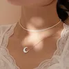 Collier de lune de mode européenne, chaîne scintillante deux en un, pendentif croissant empilable pour femmes, bijoux d'année de naissance