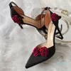 Chaussures habillées femmes bout pointu grandes fleurs talons aiguilles pompes bas haut fête Sexy mariage mariée 2022