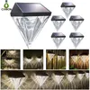 Luces de cubierta solares Poste de cerca al aire libre Iluminación de pared impermeable LED para patio Patio Jardín Estatuilla de diamante Iluminación decorativa Paquete de 6 Blanco cálido