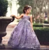 2022 Pretty Lavender Ball Gown Flower Girl Dresses Beaded V Neck Backless Todler Pageant 가운 Tulle Sweep Train Kids Prom Dress BC0747 B0520222