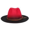 التدرج فيدورا القبعات النساء الرجال شعروا قبعة امرأة فيدورا رجل الجاز أعلى قبعة الإناث الذكور واسعة بريم كاب أزياء ربيع الخريف الشتاء طباعة قبعات بالجملة 20 ألوان