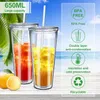 650ML Transparent bricolage bouteille d'eau gobelet avec paille tasses à café réutilisables été boisson froide personnalisé Portable Drinkware sxa14