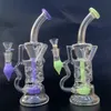 Wholesale 10 Inch Fab Egg Glass Water Pipes Hookahs Turbine Perc Dab Rig Double Recycler Glass Bong Mini Oil Rig With 14mm Bowl HR319