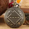 Old Fashion Pocket Watch Pentagram Design Case Roman Number Quartz Clock for Men Women Necklace Pendant Chain