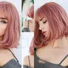 Wigs sintéticos estilo moda tendência feminina wig ar bate rosa bob cabeça curta perucas curtas Aplicação diária 220527