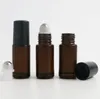 Tjock Amber Refillable 5 ml Mini Roll på glasflaskor Essential Oil Steel Metal Roller Ball Fragrance Parfym SN4509