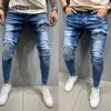 Mens Skinny Jeans Moda Denim Pant Masculino 2020 Hole Rasgado Calças Streetwear Homens Zíper Denim Pant Blue Hip Hop Lápis Calças G0104